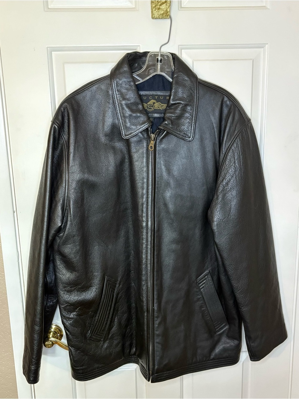 Structure Leather Bomber Jacket